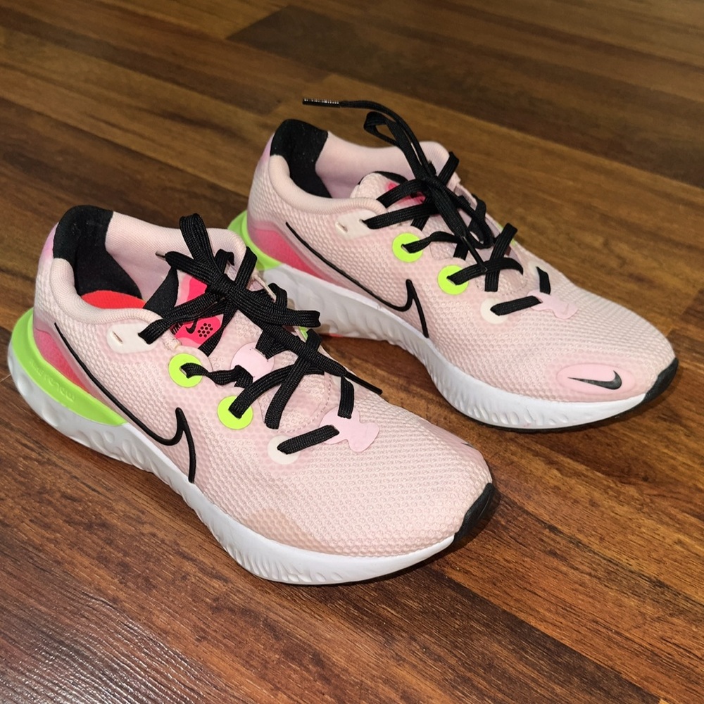 Nike Women's Pink Athletic Sneakers with Neon Green Accents